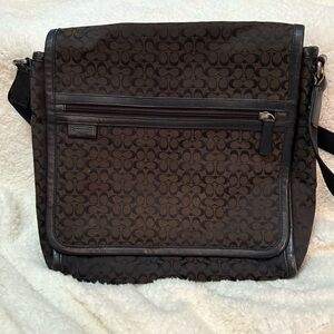 COACH 70699 Men Signature Jacquard Map Bag Crossbody Messenger Flap‎ Bag BLACK